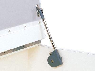 Soft-down flap door lid stay for 25/32" doors, 105° opening, umber finish, sold individually for smooth operation.
