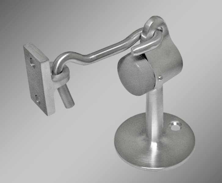 Heavy duty floor mounted hook door stop in multiple finishes, measuring 3 5/8 inches, sold individually for commercial use.