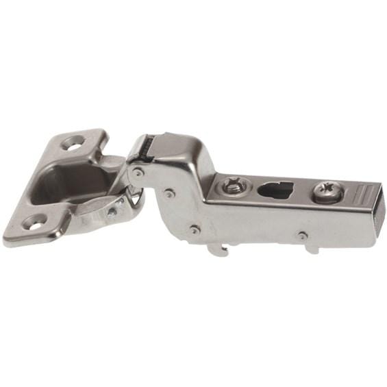 Forte concealed clip-on soft closing cabinet hinge with nickel finish, 110° opening, sold individually.