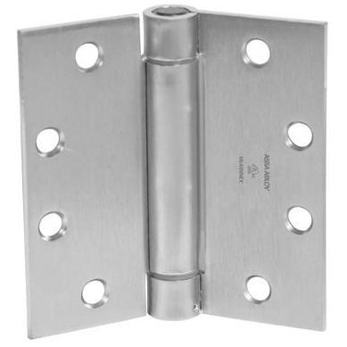 Adjustable full mortise single acting spring hinge, 4-1/2" x 4-1/2", square corners, available in multiple finishes.
