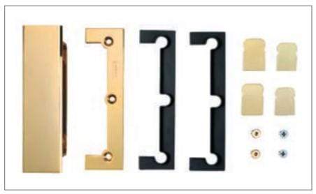 Glass door brackets for Sug-Hes3D-120 concealed hinges, available in multiple finishes and sold individually.