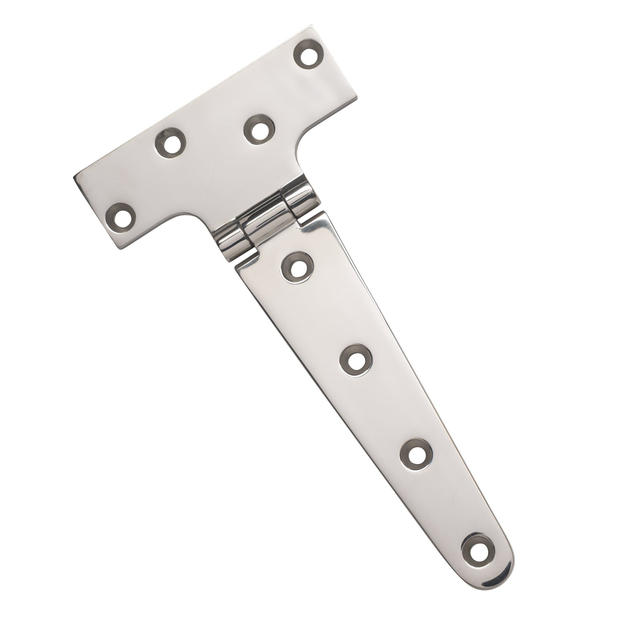 Stainless steel marine heavy duty strap T-hinge, 7 inches, designed for durability in marine applications.