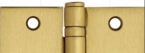 Hager spring hinge in 4-inch square with 5/8-inch radius, available in multiple finishes, sold individually.