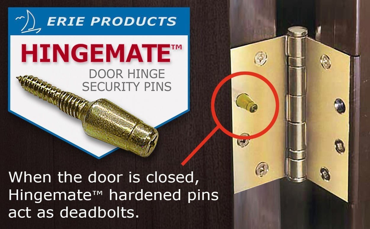 Security hinge pins enhance door security by acting as deadbolts, made in the USA for durability and reliability.