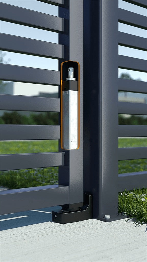 Invisible built-in hydraulic gate closer for square gate frames, 2 to 2.5 inches, featuring a sleek black finish.