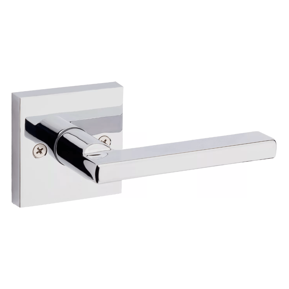 Bright polished chrome non-locking passage lever in Halifax square style, ideal for residential doors. Sold individually.
