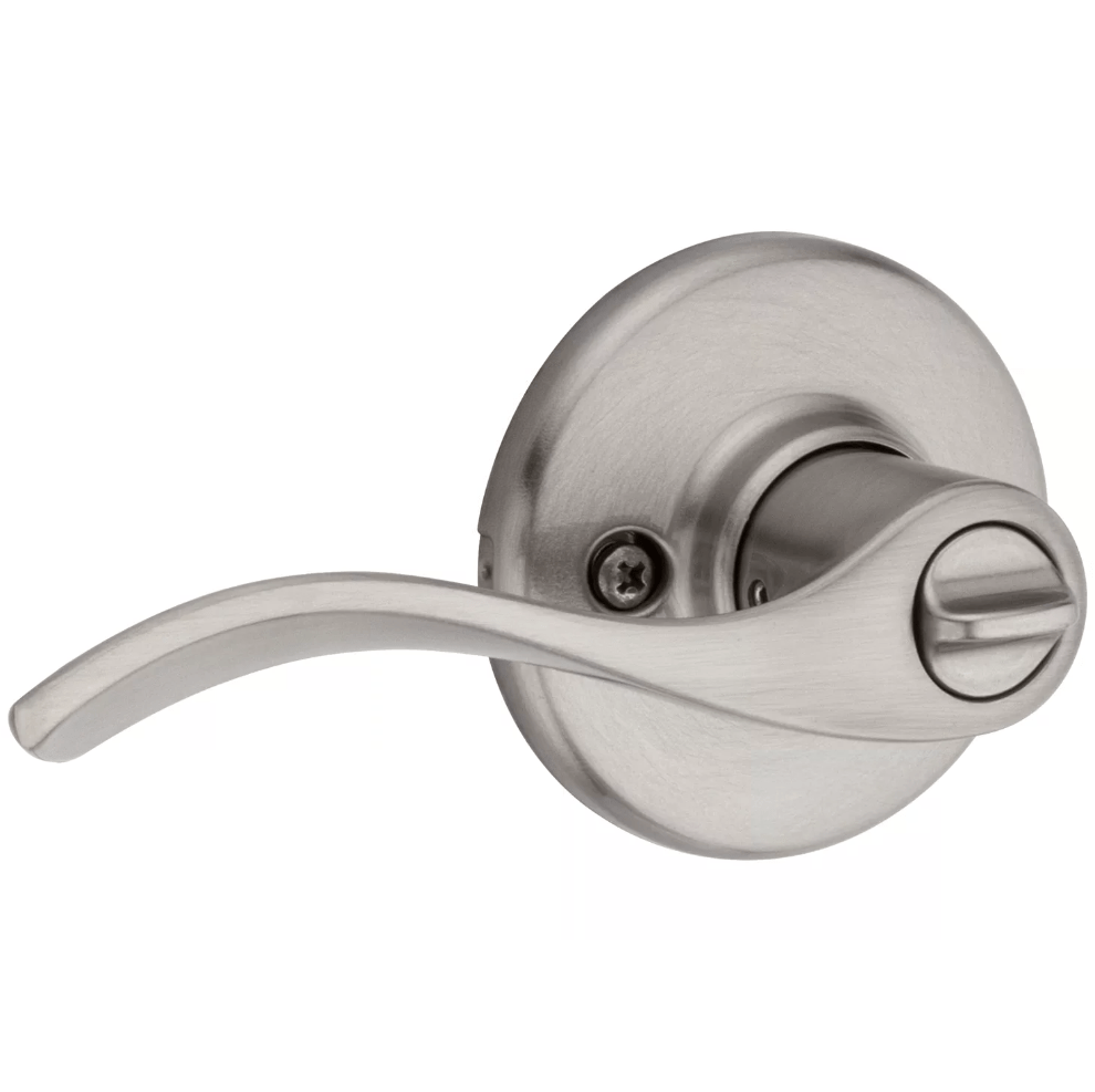 Kwikset Balboa privacy door lever with satin nickel finish and Microban antimicrobial protection, sold individually.