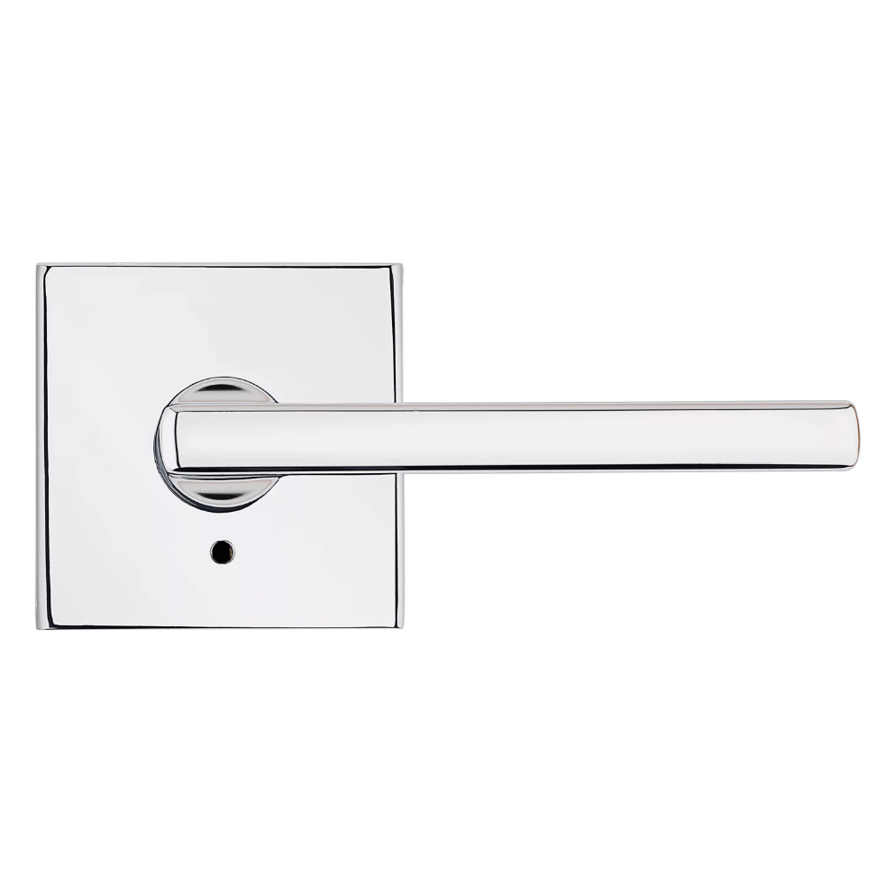 Kwikset Halifax square privacy door lever in bright polished chrome finish, sold individually for residential use.