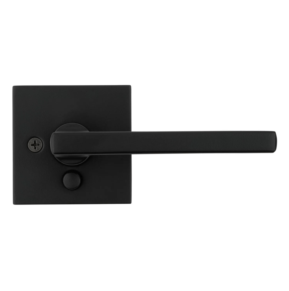 Kwikset Halifax square privacy door lever in iron black finish, sold individually for residential use.
