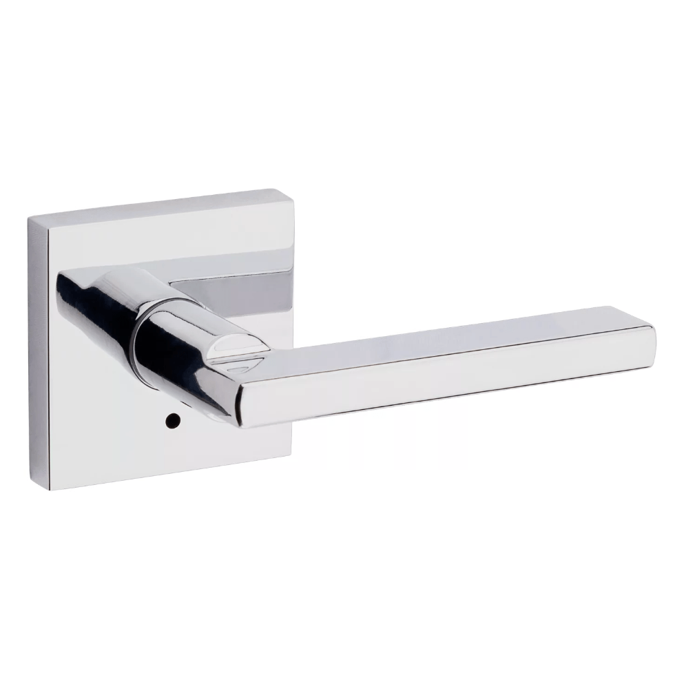 Kwikset Halifax square privacy door lever in bright polished chrome finish, ideal for residential use. Sold individually.