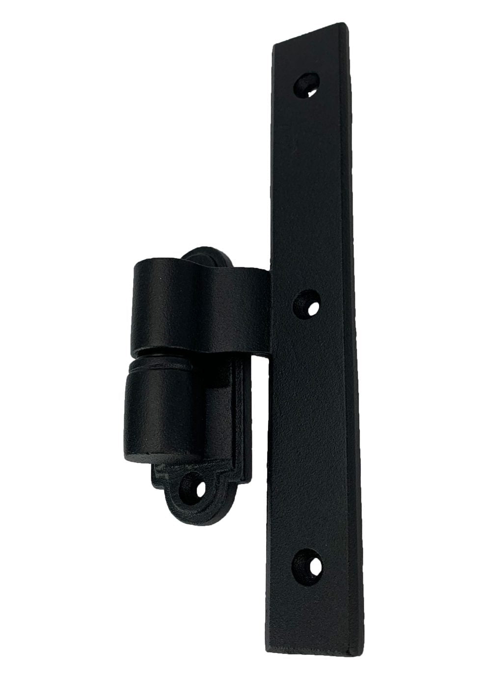L Style shutter hinge in black powder coat, 3/4 inch offset, cast iron, sold individually for durable installation.