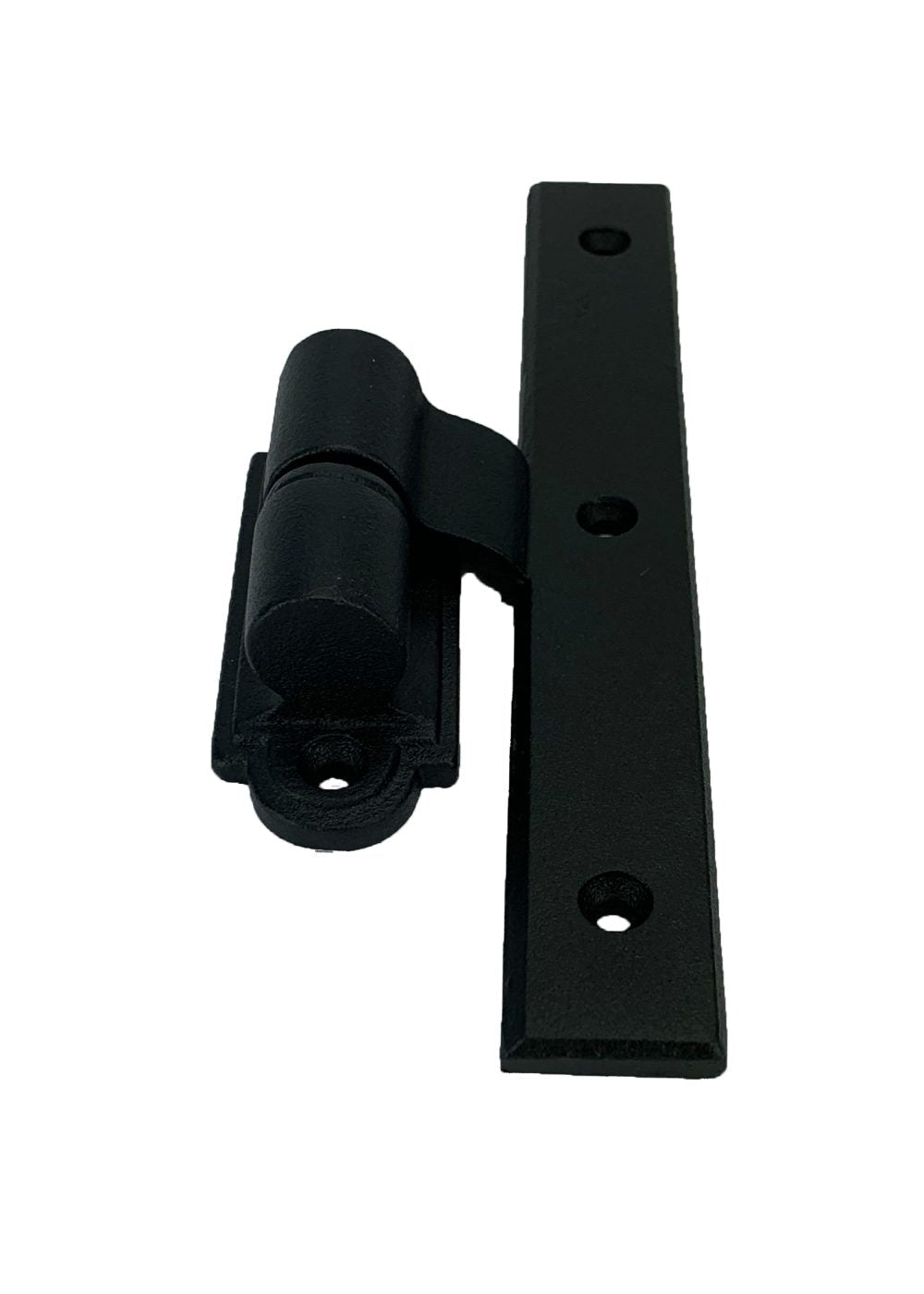 L Style shutter hinge in black powder-coated cast iron, 3/4-inch offset, sold individually for durable installations.