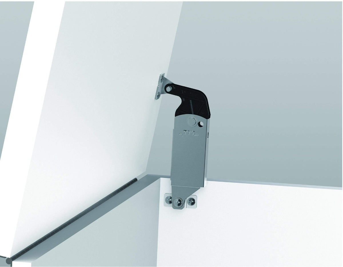 Adjustable spring-loaded lid stay mounted on a side wall, made of stainless steel for smooth lid operation.