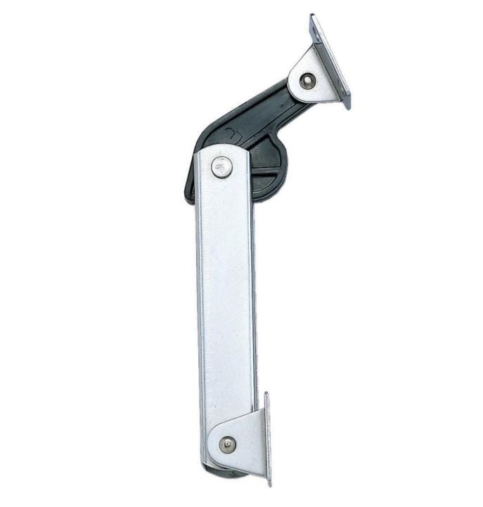 Spring-loaded lid stay for back panel mounting, available in multiple tensions, made of stainless steel, sold individually.