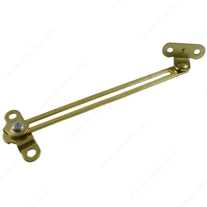 Brass finish lid support in right position, 5 1/2 inches, sold as a 2 pack for cabinets and furniture.