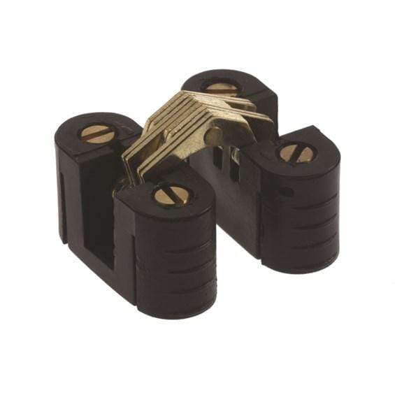 Light-duty concealed hinge with a nylon body and steel linkage, ideal for smooth door operation in various applications.