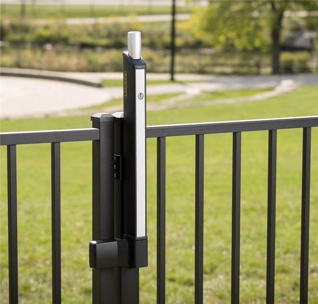 Child safety magnetic latch for pools and parks, designed for secure gate closure and easy access. Sold individually.