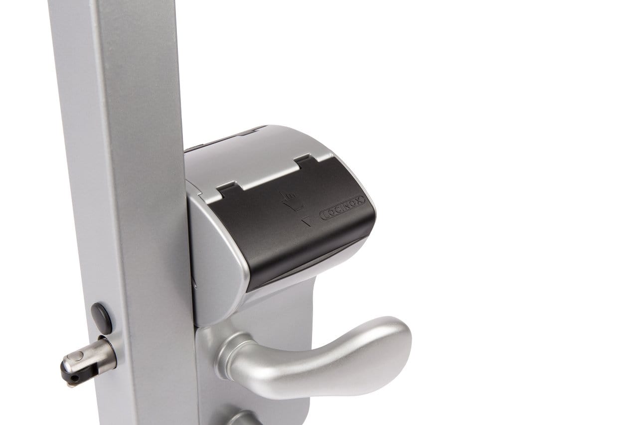 Surface mounted mechanical code lock for gates, compatible with square or flat profiles, available in multiple finishes.