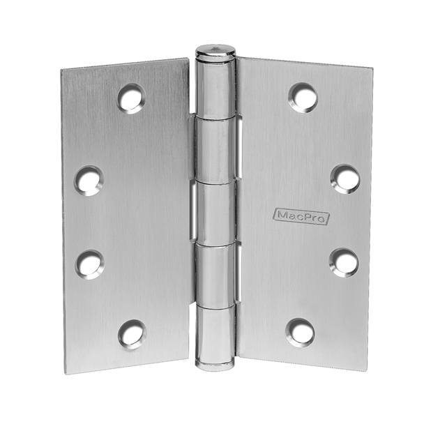 MacPro full mortise hinge with 5 knuckles, 4-1/2" x 4-1/2", square corners, satin chrome finish, sold individually.