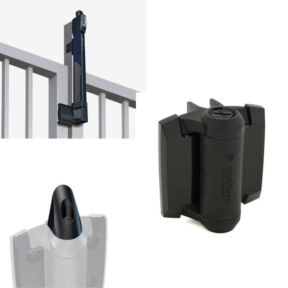 MagnaLatch Pool Safety Gate Latch Kit with TruClose Self-Closing Hinges designed for secure and reliable gate closure.