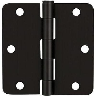 Matte black residential butt hinge, 3.5" x 3.5", with plain bearing and 1/4" radius for doors. Single hinge design.