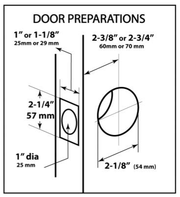 Maximum security heavy duty single cylinder deadbolt installation guide with door preparation dimensions and measurements.