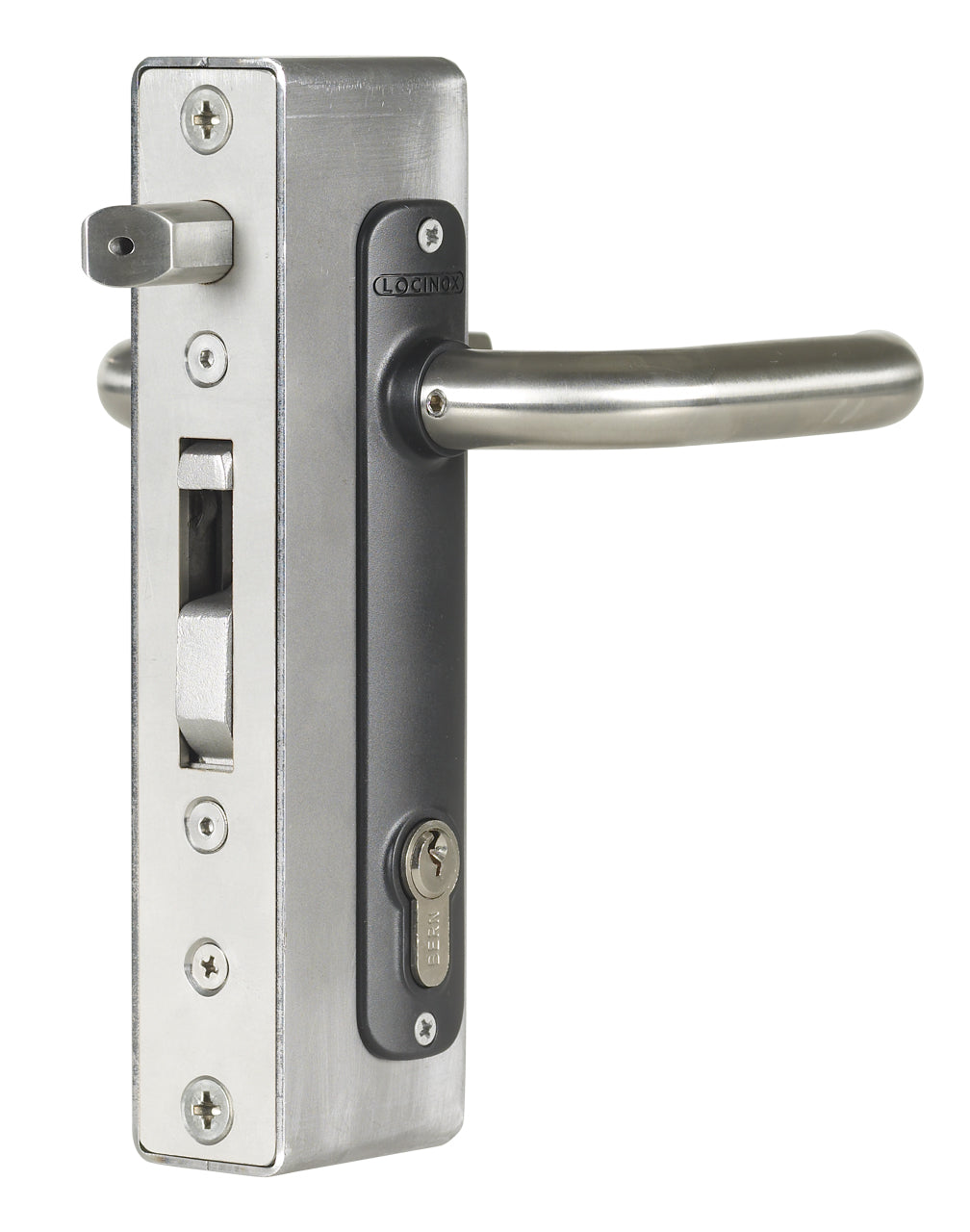 Mortise lock designed for ornamental gates, compatible with welding lock boxes, sold individually.