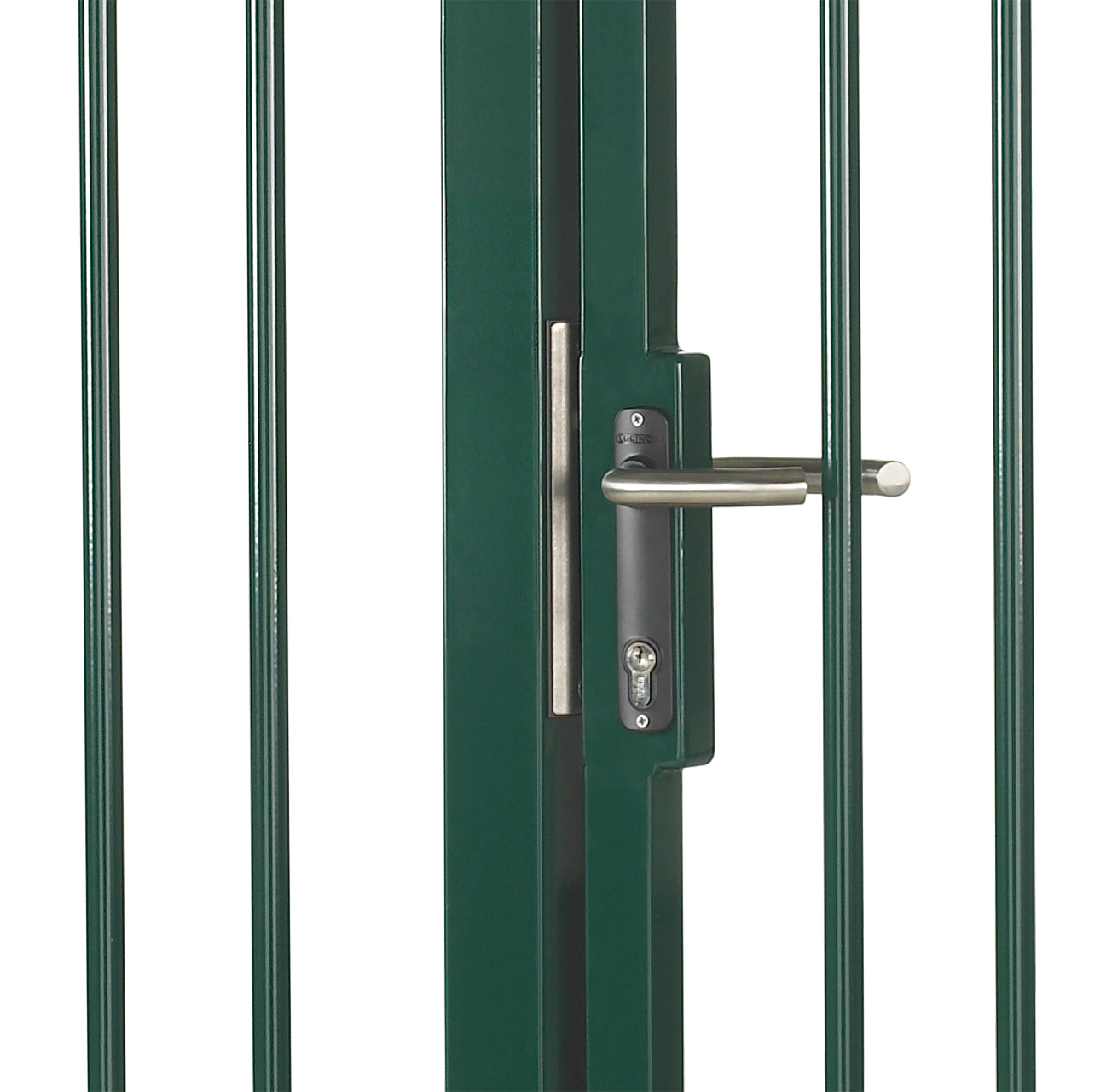 Mortise lock designed for ornamental gates, compatible with welding lock boxes, sold individually for secure access.