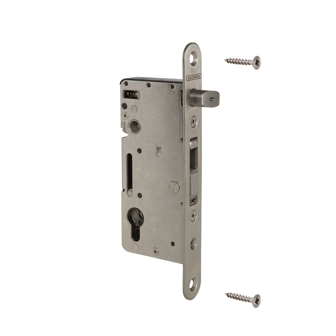 Mortise lock for wooden gates with screws, designed for secure locking and easy installation. Sold individually.