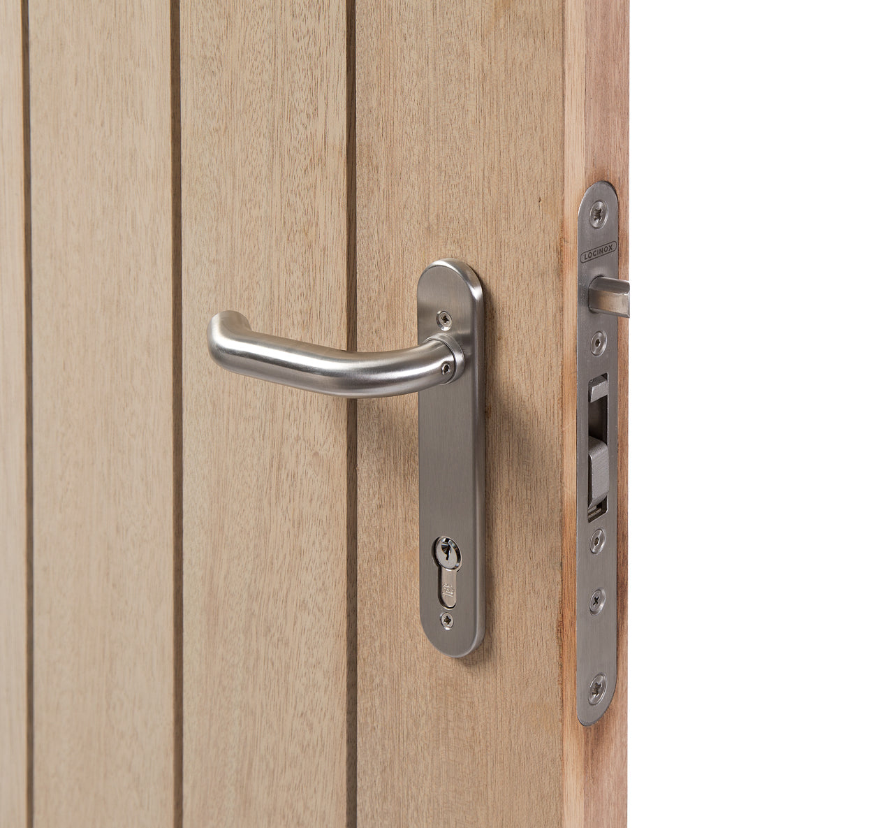 Mortise lock for wooden gates featuring a sleek handle and secure locking mechanism, sold individually for easy installation.