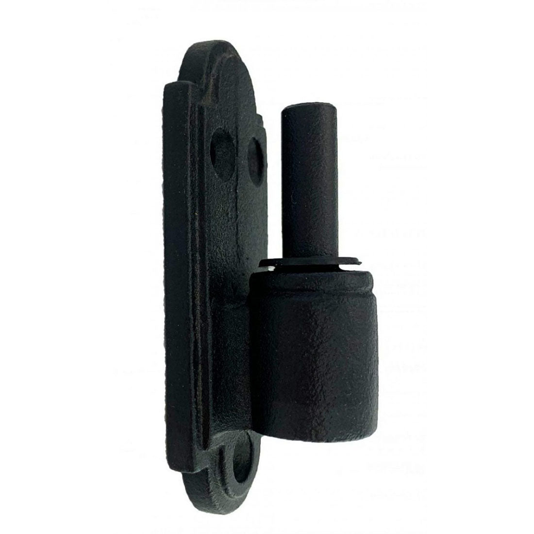 Black cast iron New York shutter hinge pintle with multiple offsets, featuring a durable powder coat finish. Sold individually.