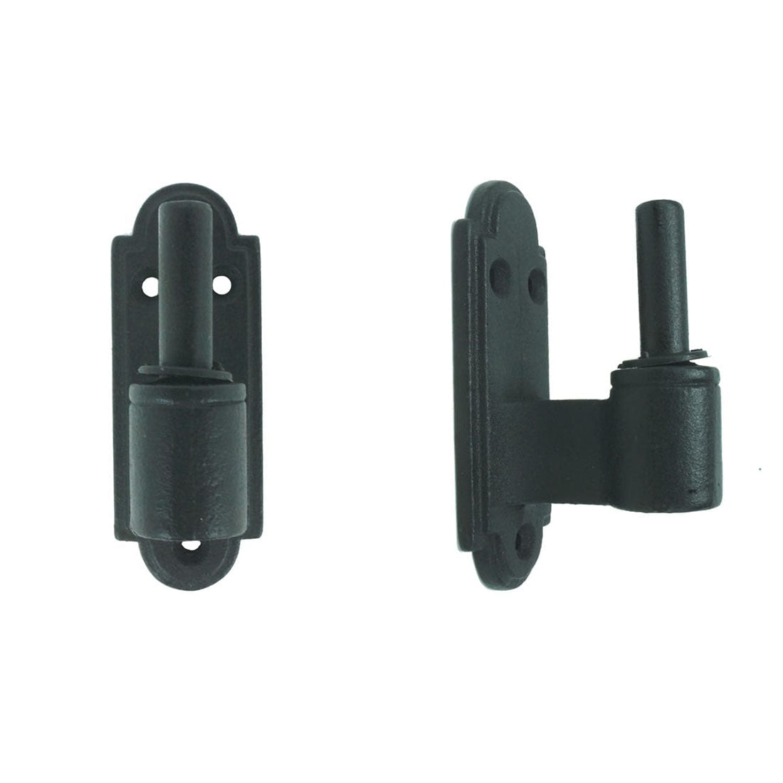 New York shutter hinge pintle in black powder coat finish, available in multiple offsets, sold individually.