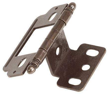 Partial wrap cabinet hinge for 3/4" door thickness, 2.5" x 1", available in multiple finishes, sold individually.
