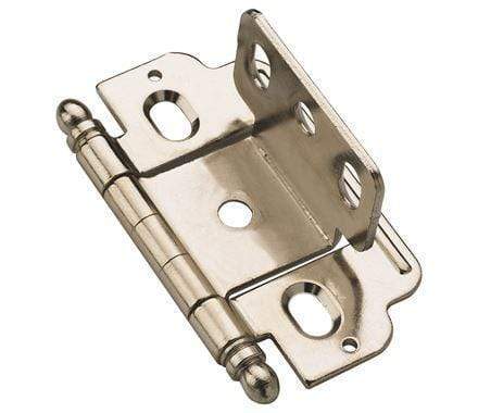 Partial wrap cabinet hinge for 3/4 inch door thickness, 2.5 x 1 inch size, available in multiple finishes, sold individually.