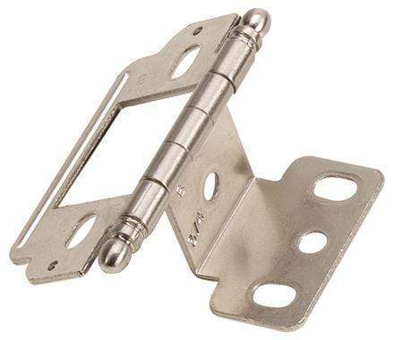 Partial wrap cabinet hinge for 3/4" door thickness, 2 1/2" x 1", available in multiple finishes, sold individually.