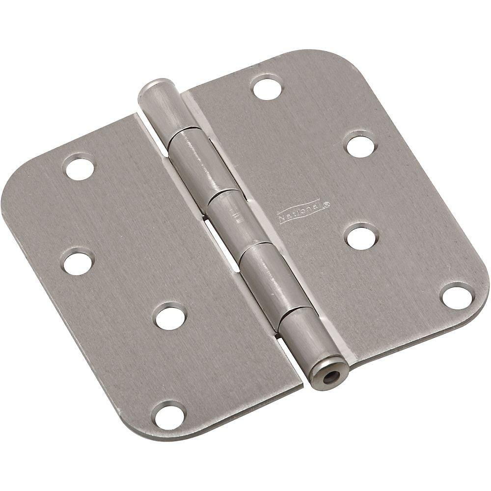4-inch residential exterior door hinge with 5/8-inch radius and opposite zig zag hole pattern, available in multiple finishes.