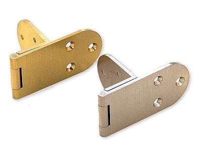 Overlay door angle hinge for cabinets, brass construction, available in multiple finishes, sold individually.