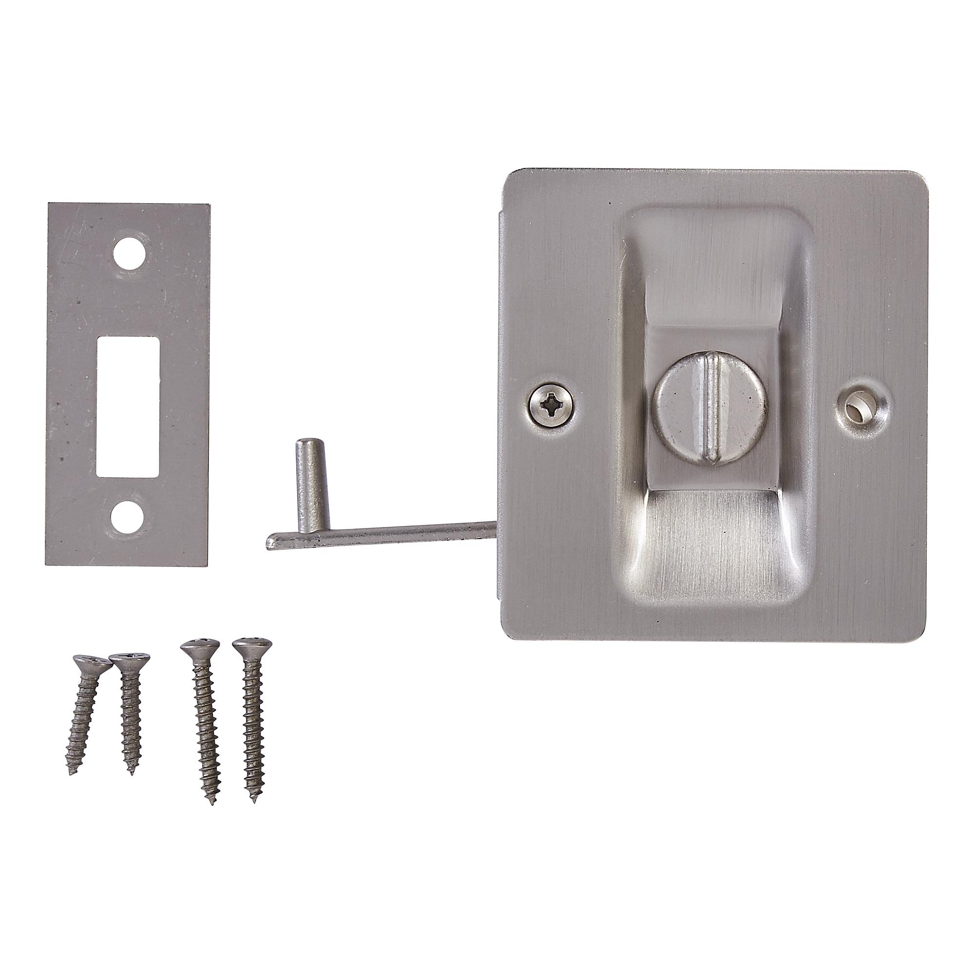 Solid brass pocket door latch for 1-3/8 inch thick doors, available in multiple finishes, sold as a set with screws.
