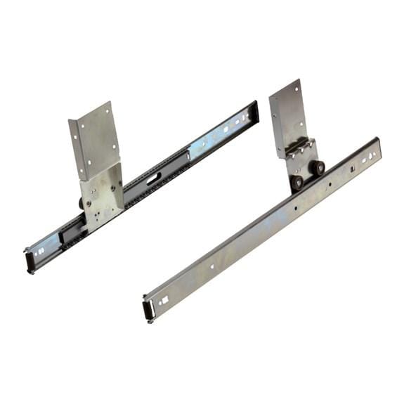 Pocket door slides in zinc finish, designed to prevent sagging, available in multiple sizes and sold in pairs.