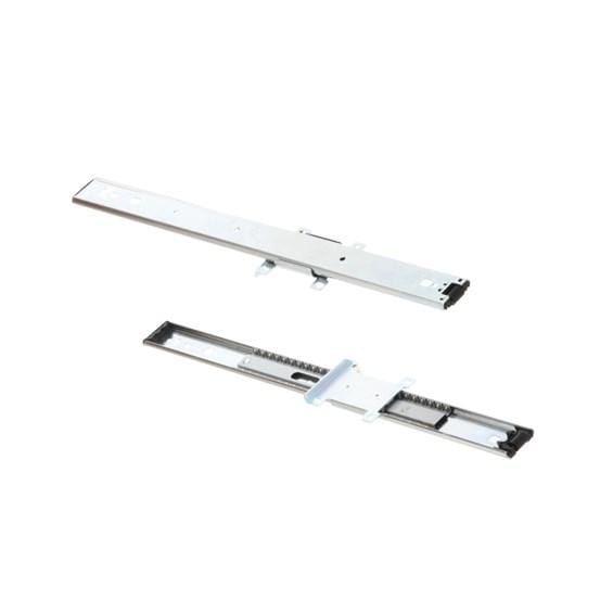 Pocket door slides in zinc finish, 14-inch length, sold in pairs for smooth door operation. Ideal for space-saving designs.