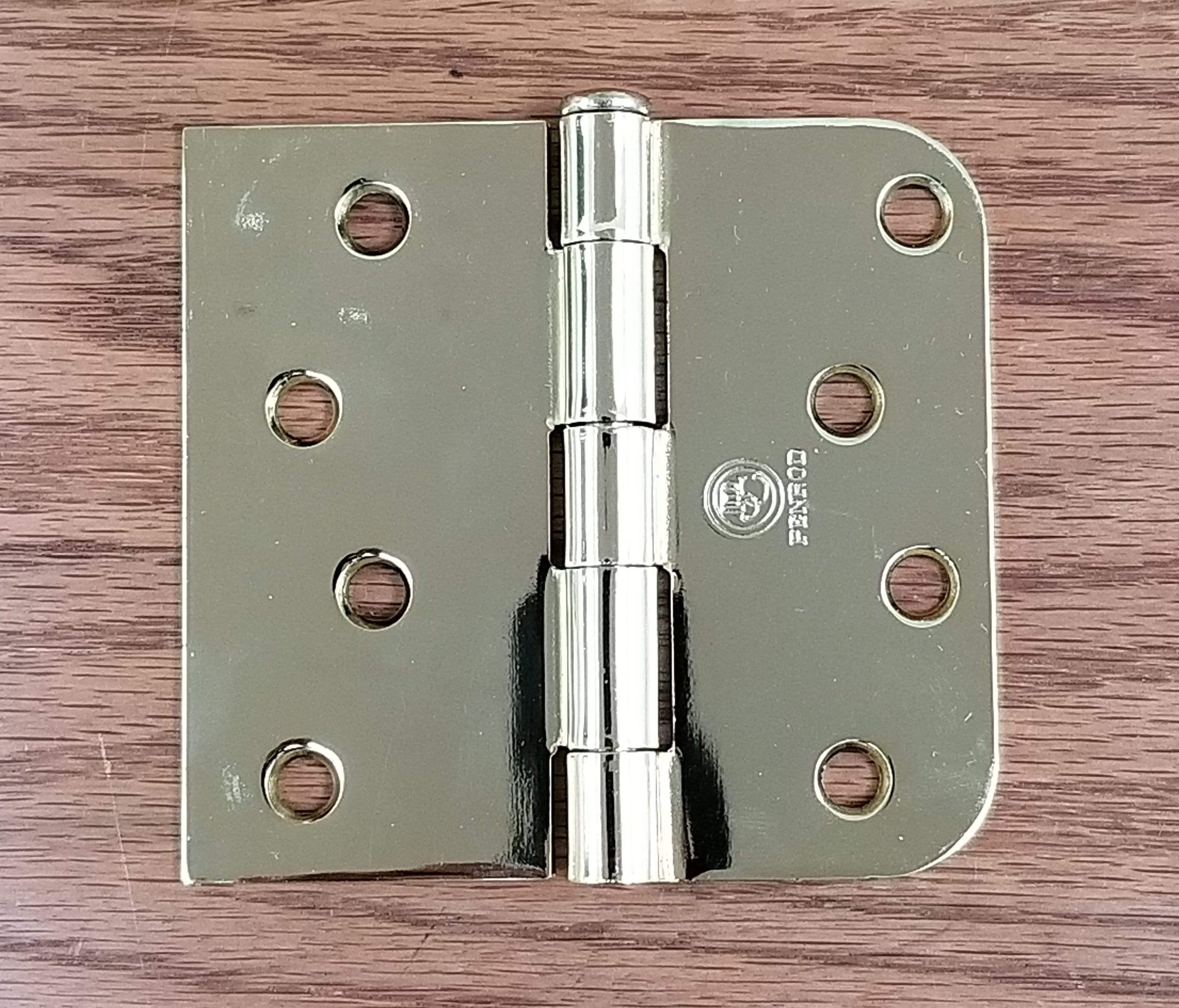Polished brass door hinge, 4" x 4.25", 5/8" square, plain bearing, sold in a 2-pack for residential use.