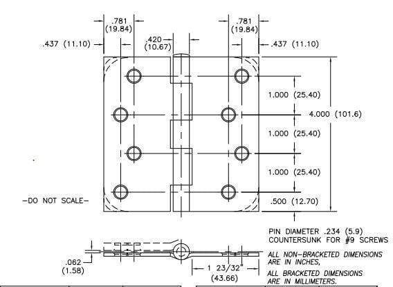 Hager five knuckle plain bearing hinge, 4-inch with 1/4-inch radius, available in multiple finishes, sold individually.
