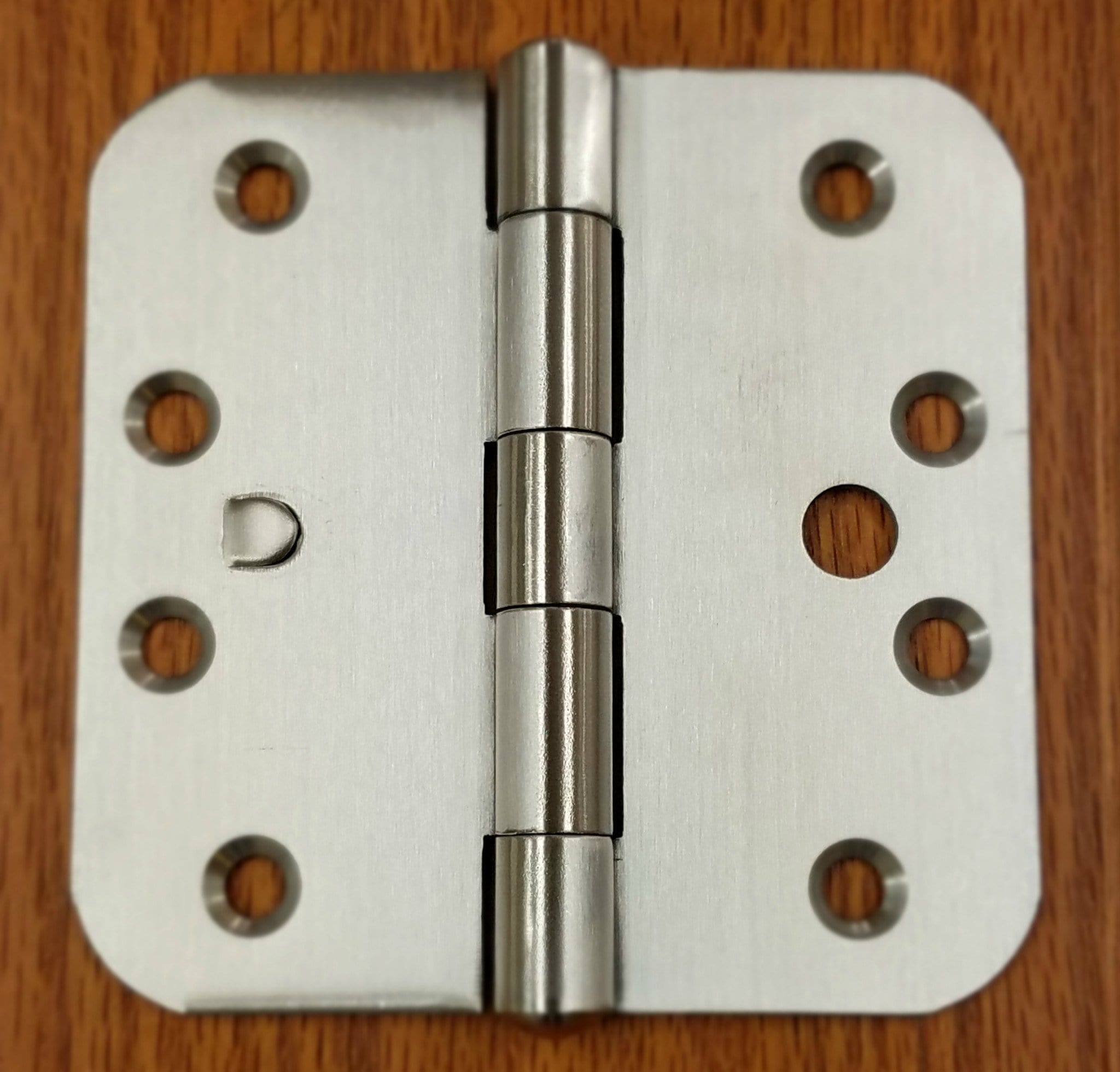 Stainless Steel Hinges with Security Tab - 4" x 4" Plain Bearing Hinge with 5/8" Radius Corners - Arch Hole Pattern - 2 Pack - Stainless Steel Hinges