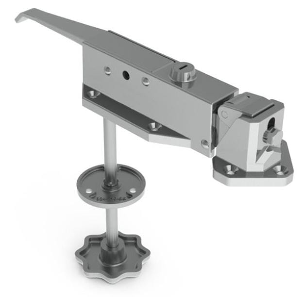 Non-locking safety latch for refrigeration units, featuring multiple offsets and construction materials, sold individually.