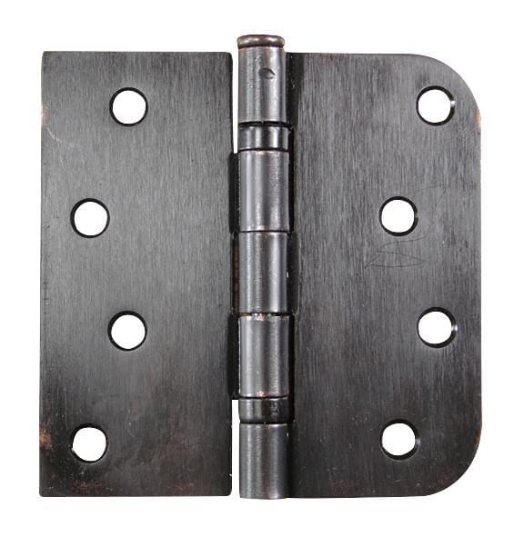Bulk 4-inch door hinges with 5/8-inch radius, square ball bearing design in satin nickel or oil rubbed bronze finish.