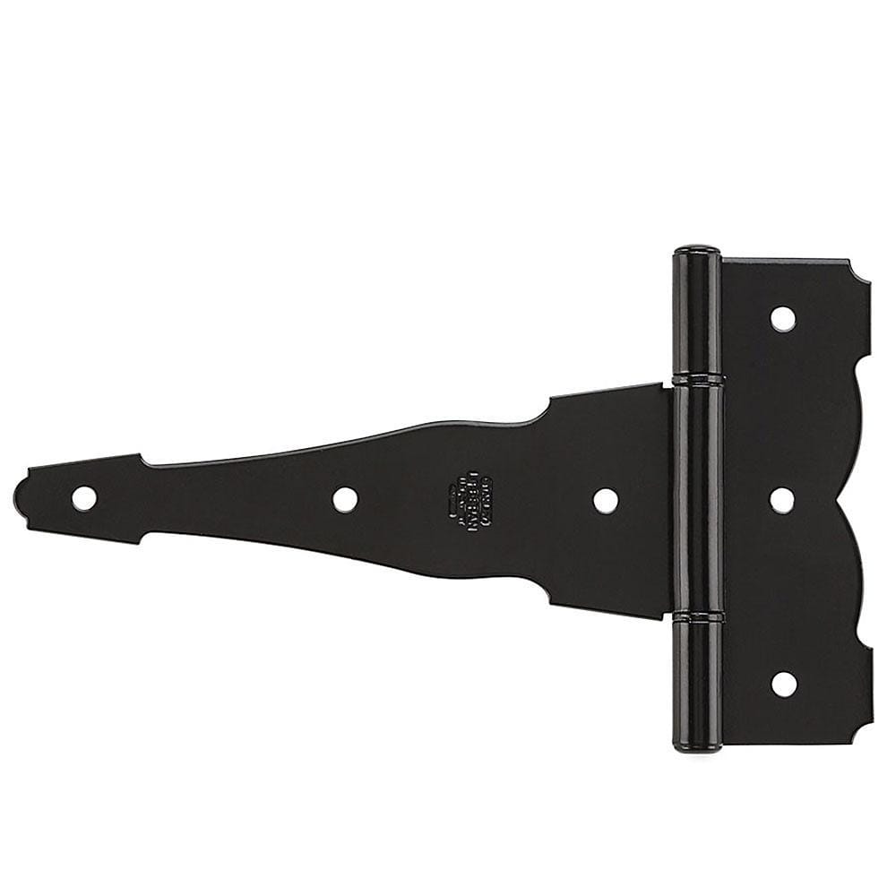 Decorative black reversible T hinge, available in sizes from 4 to 8 inches, sold individually for versatile applications.