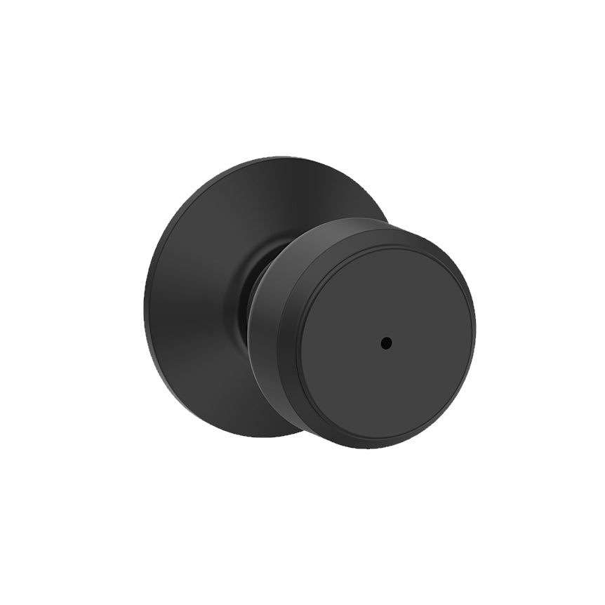 Schlage Bowery style privacy door knob in matte black finish, ideal for residential use, sold individually.