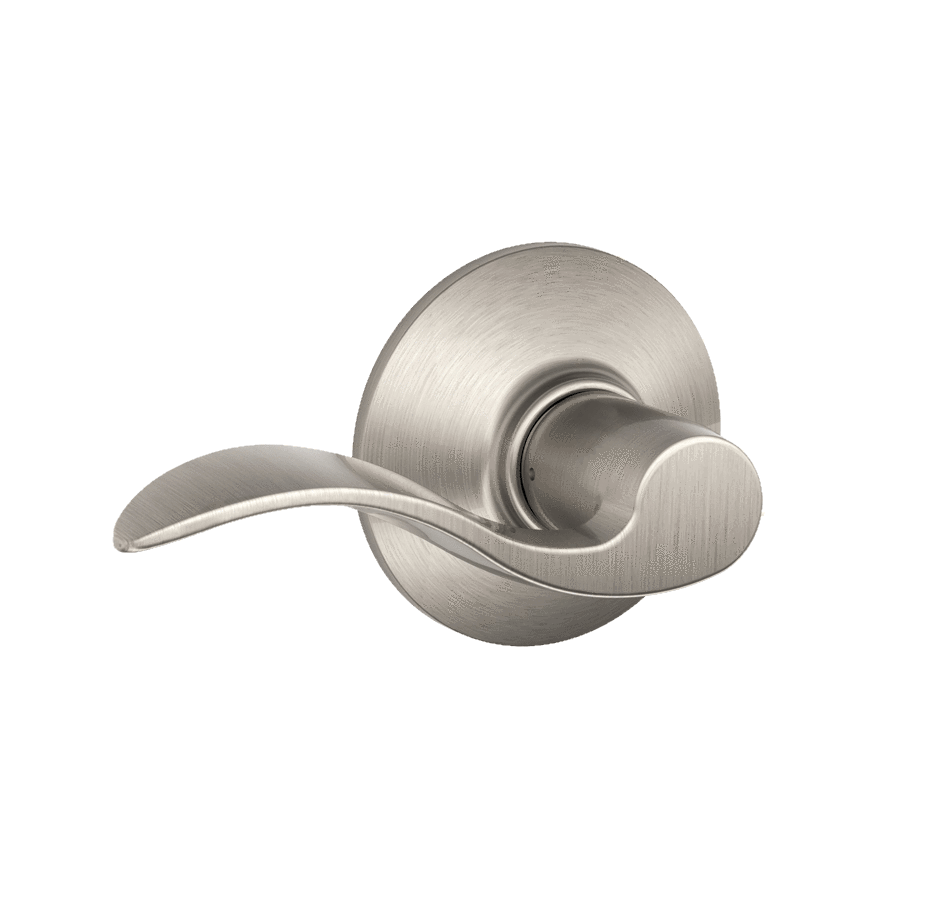 Satin nickel non-locking passage lever door handle in accent style, ideal for residential use. Sold individually.