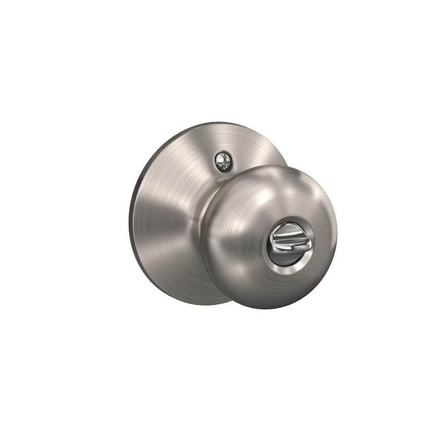 Satin nickel Schlage residential door knob with keyed entry lock in Plymouth style, sold individually for secure access.