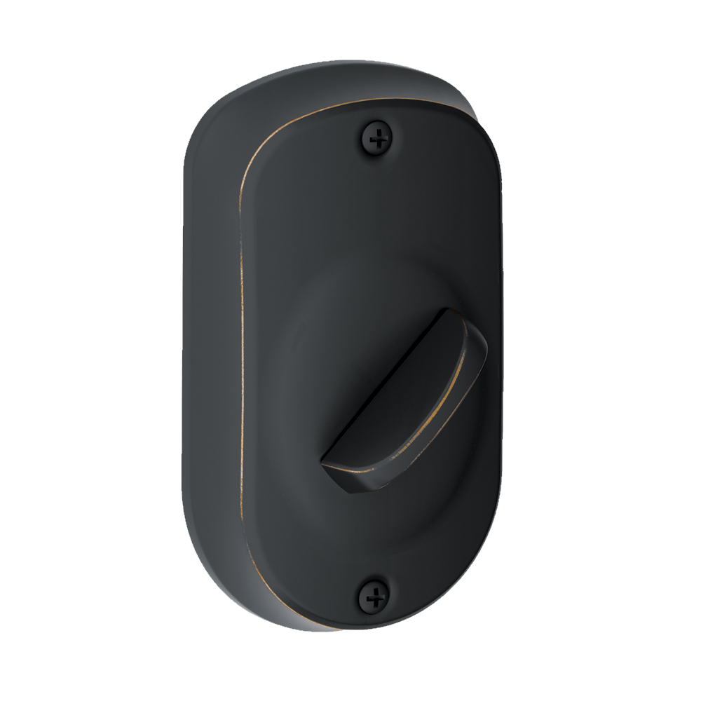 Schlage Plymouth style electronic keypad deadbolt lockset in aged bronze finish, ideal for residential security.